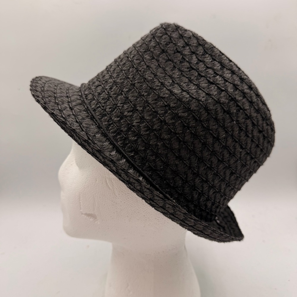 Black Woven Straw-Style Fedora Hat – One Size